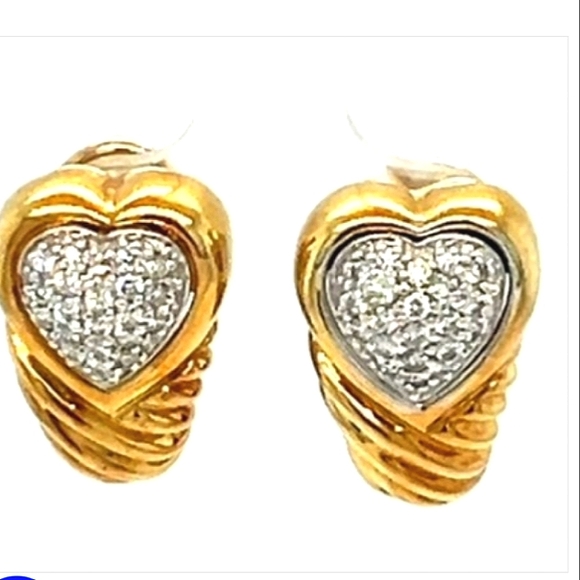 18K David Yurman Diamond Heart Yellow Gold Shrimp Earrings - Picture 4 of 4